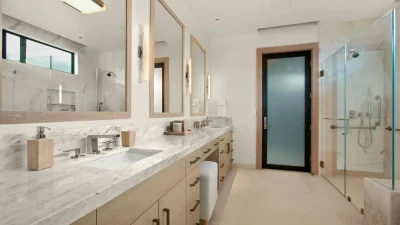 bathroom vanity install marble counters